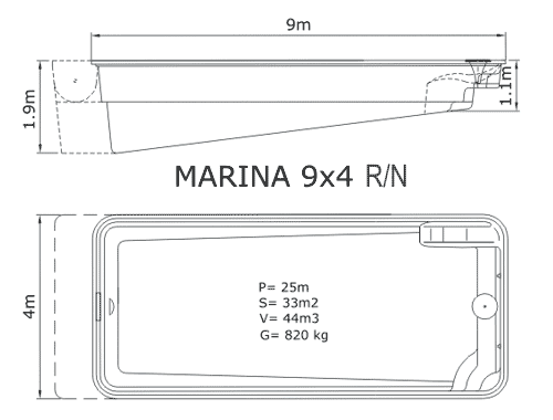 Piscina Marina 9 x 4 Na